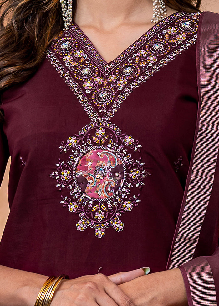 3 Pc Wine Silk Suit Set