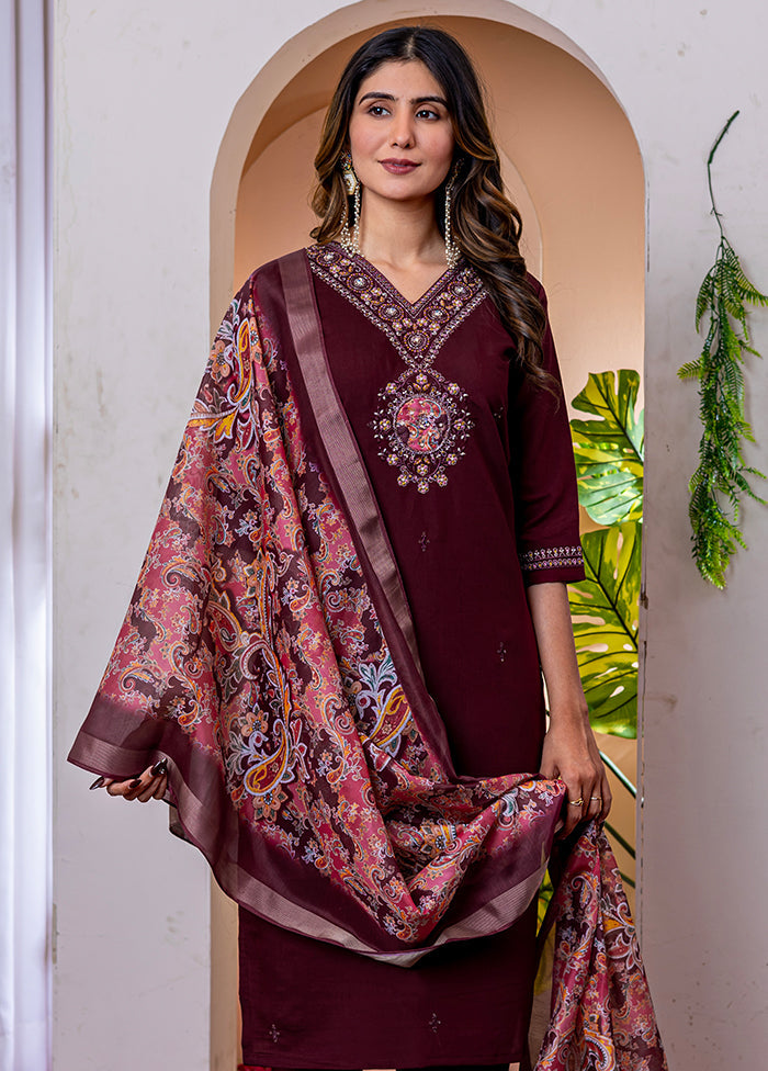 3 Pc Wine Silk Suit Set