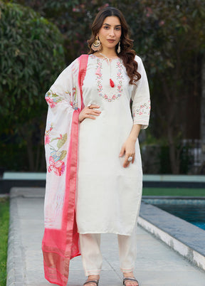 3 Pc White Silk Suit Set