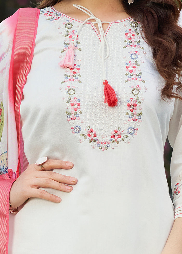3 Pc White Silk Suit Set
