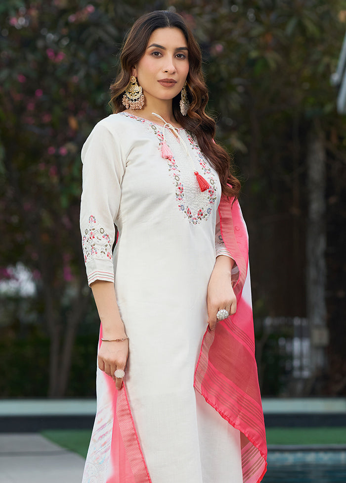 3 Pc White Silk Suit Set