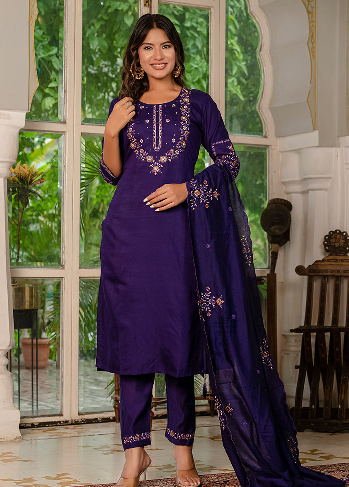 3 Pc Purple Silk Suit Set