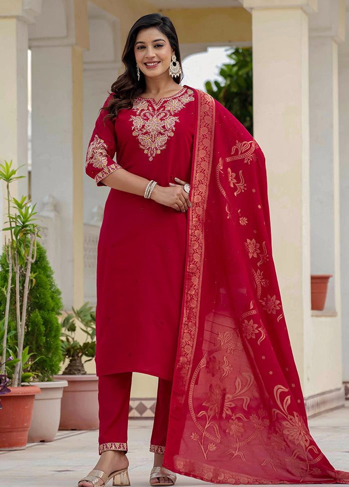 3 Pc Maroon Silk Suit Set