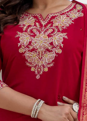 3 Pc Maroon Silk Suit Set