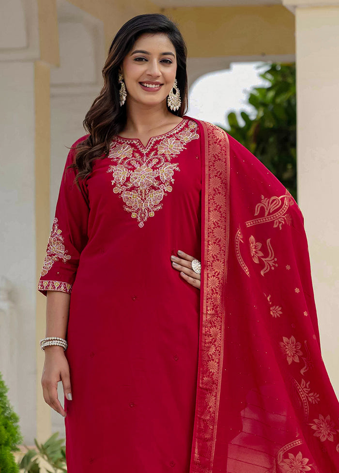 3 Pc Maroon Silk Suit Set