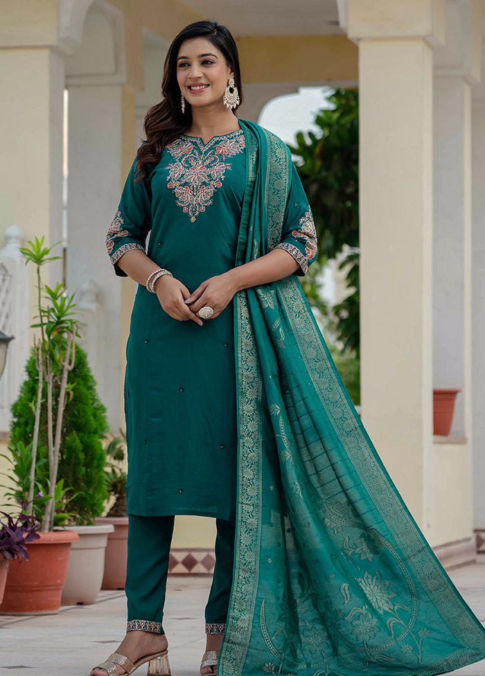 3 Pc Green Silk Suit Set