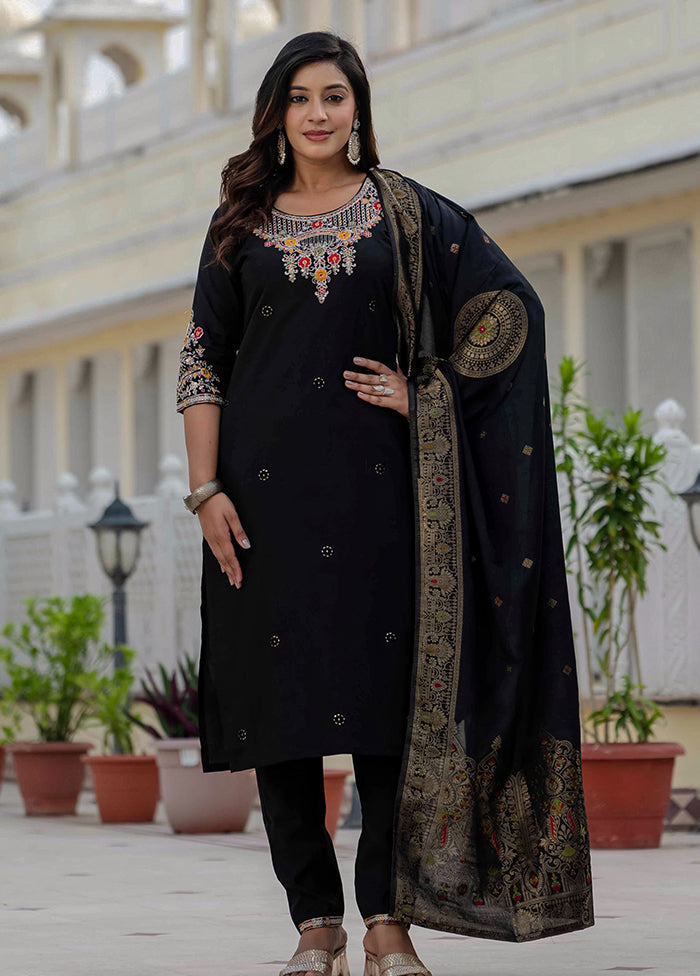 3 Pc Black Silk Suit Set