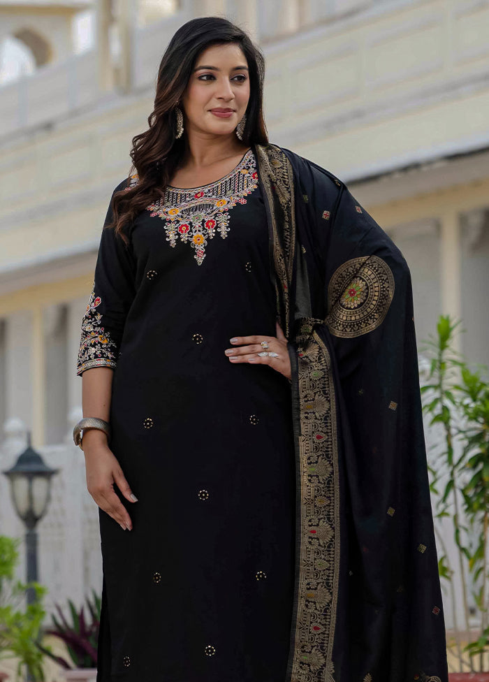 3 Pc Black Silk Suit Set
