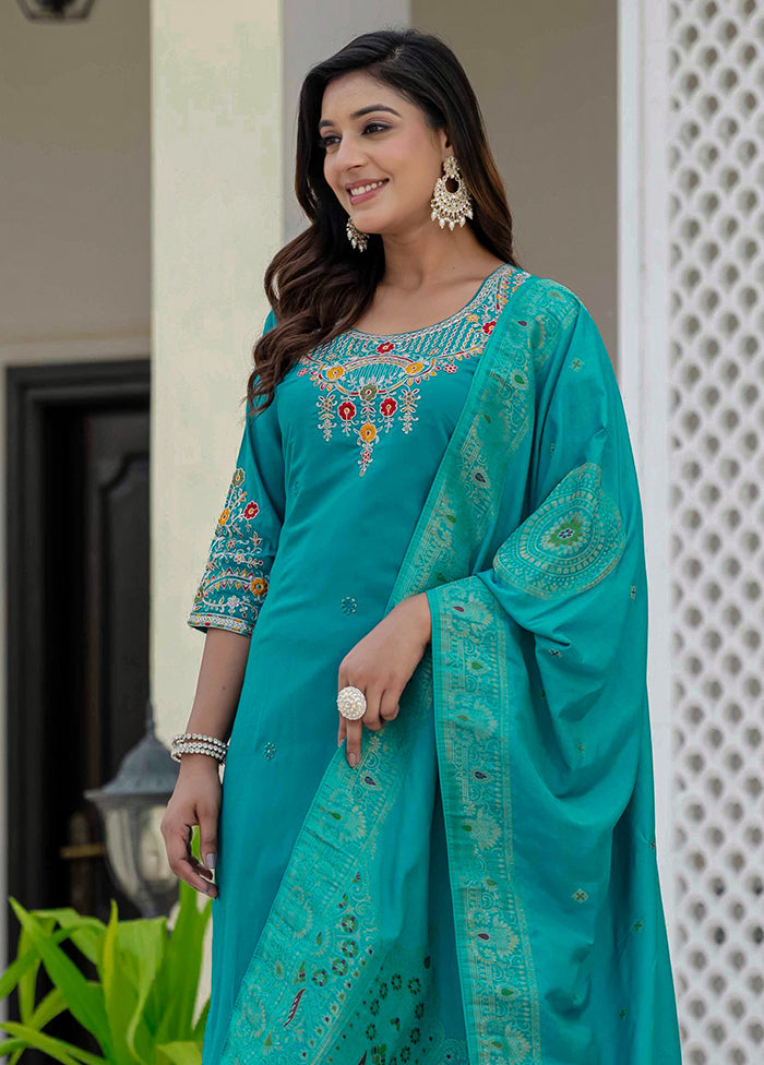 3 Pc Green Silk Suit Set