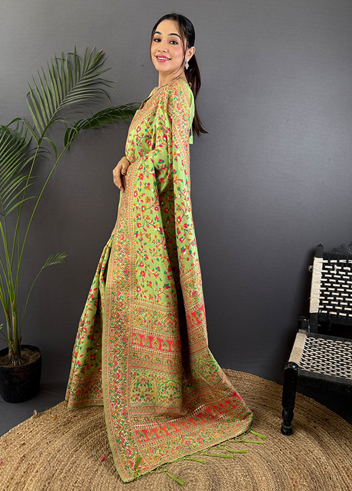 Green Spun Silk Saree With Blouse Piece