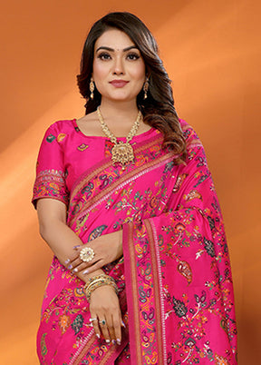 Pink Spun Silk Saree With Blouse Piece