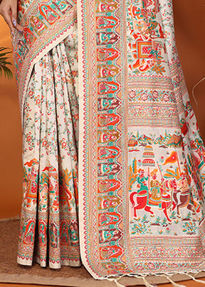 Cream Spun Silk Saree With Blouse Piece