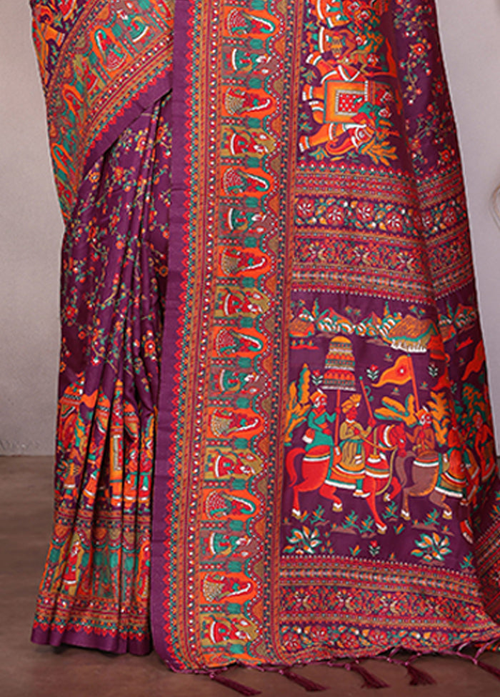 Wine Spun Silk Saree With Blouse Piece