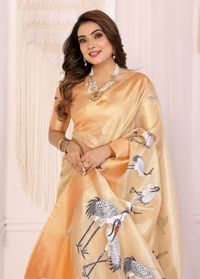 Cream Tissue Silk Saree With Blouse Piece