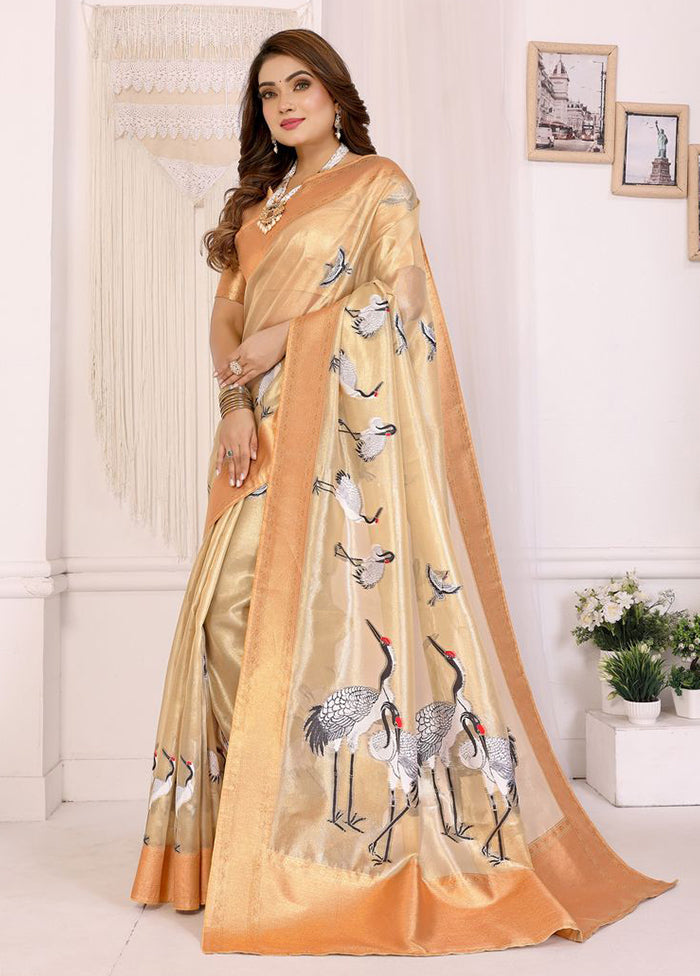 Cream Tissue Silk Saree With Blouse Piece