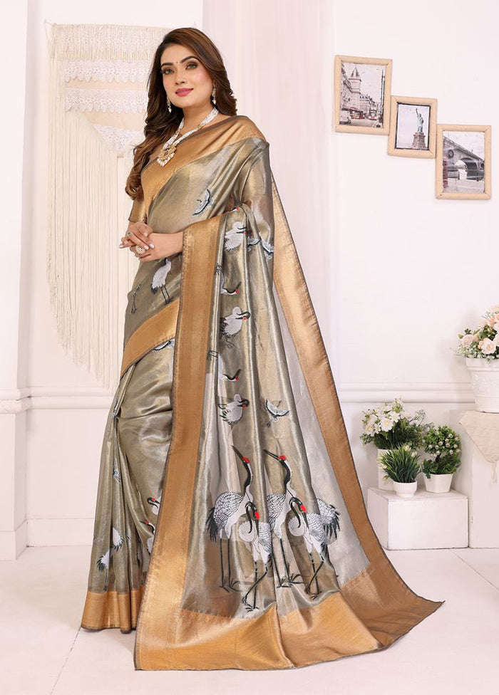 Silver Tissue Silk Saree With Blouse Piece
