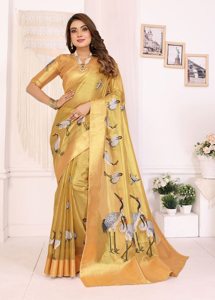 Golden Tissue Silk Saree With Blouse Piece