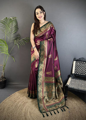 Wine Spun Silk Saree With Blouse Piece