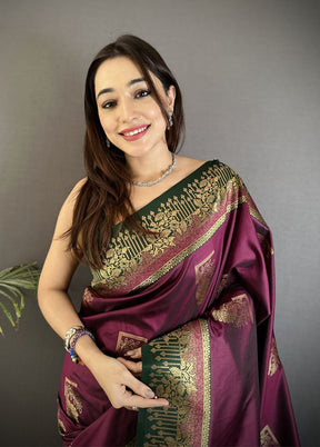 Wine Spun Silk Saree With Blouse Piece