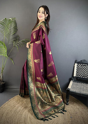 Wine Spun Silk Saree With Blouse Piece