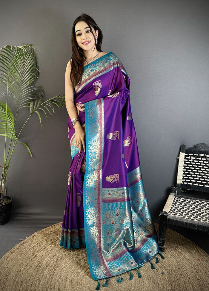 Blue Spun Silk Saree With Blouse Piece