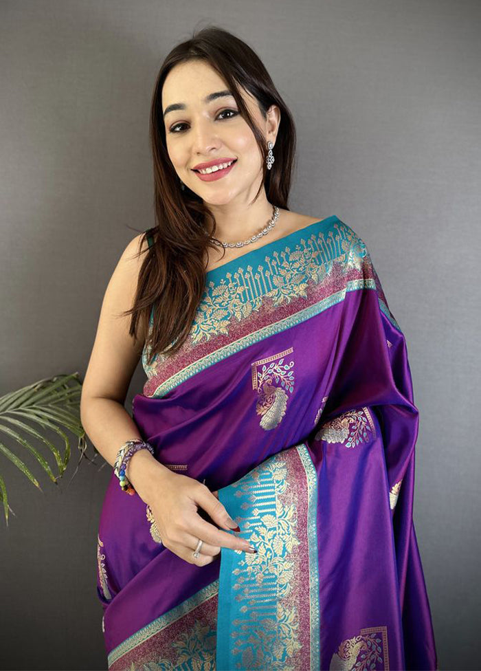 Blue Spun Silk Saree With Blouse Piece