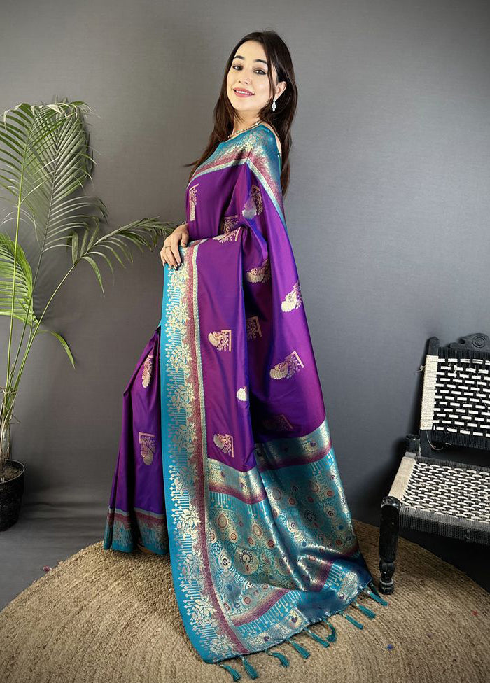 Blue Spun Silk Saree With Blouse Piece