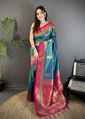 Green Spun Silk Saree With Blouse Piece