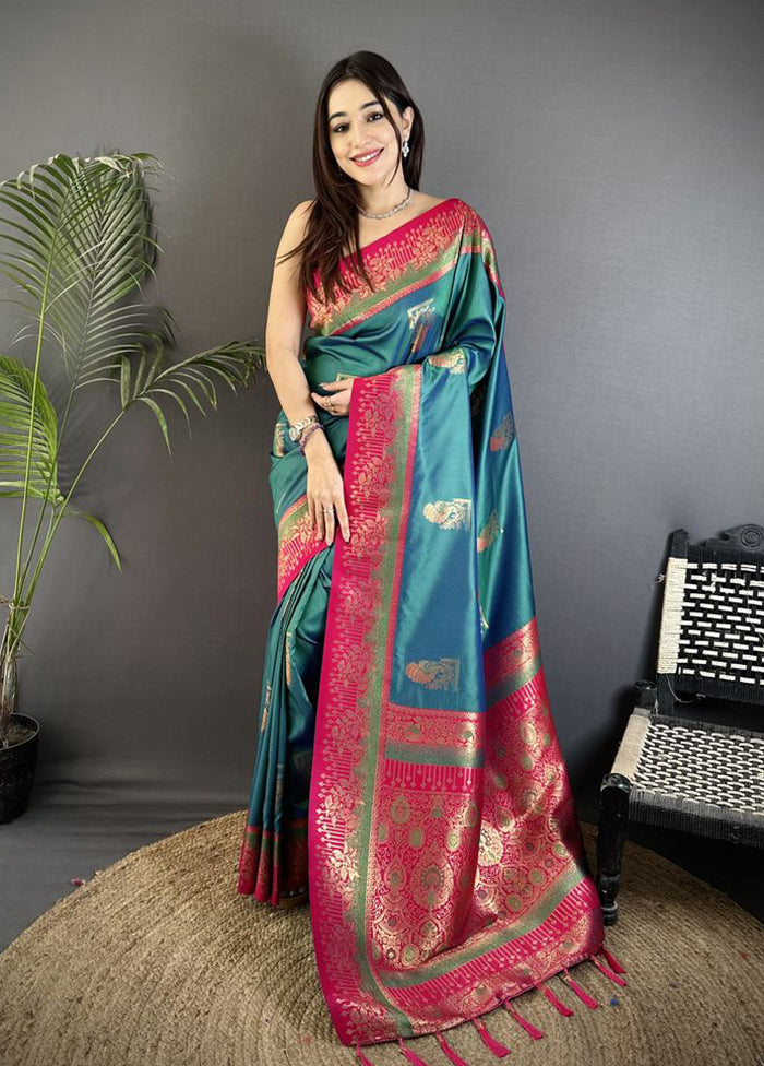 Green Spun Silk Saree With Blouse Piece