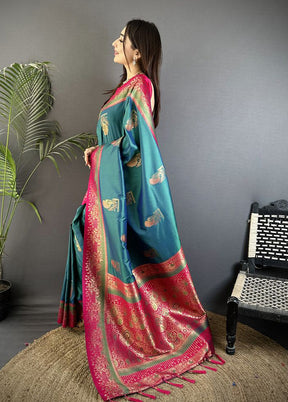 Green Spun Silk Saree With Blouse Piece
