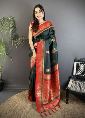 Black Spun Silk Saree With Blouse Piece