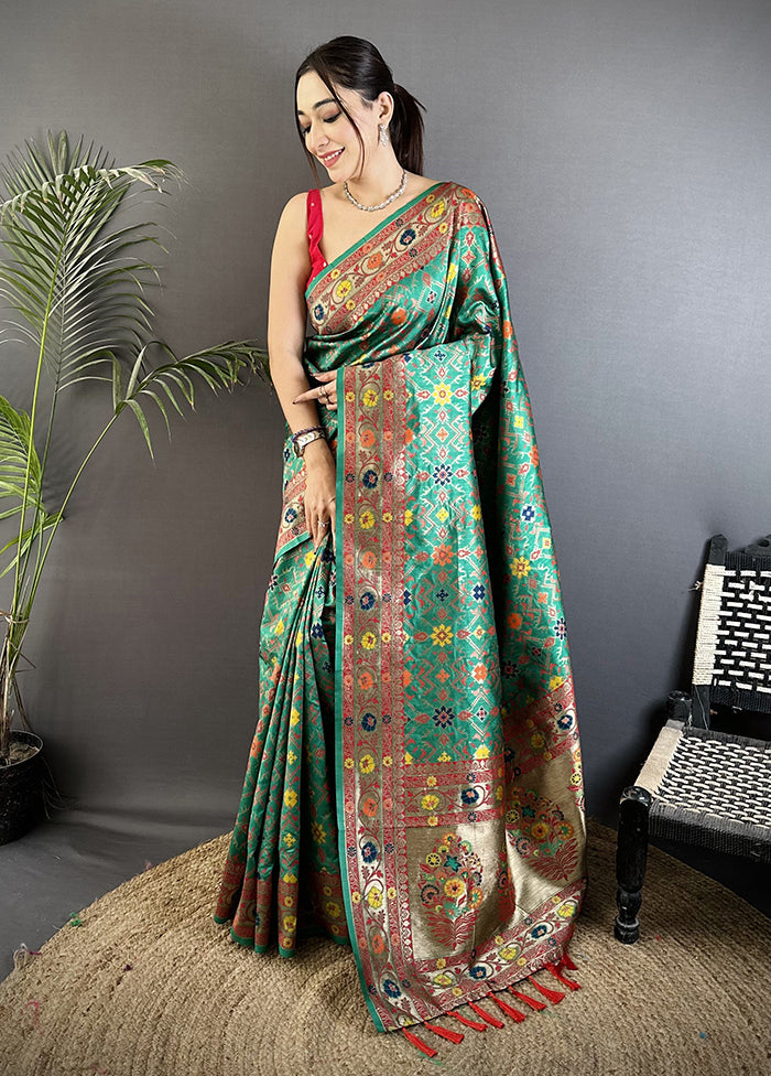 Green Spun Silk Saree With Blouse Piece