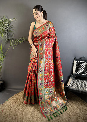 Red Spun Silk Saree With Blouse Piece
