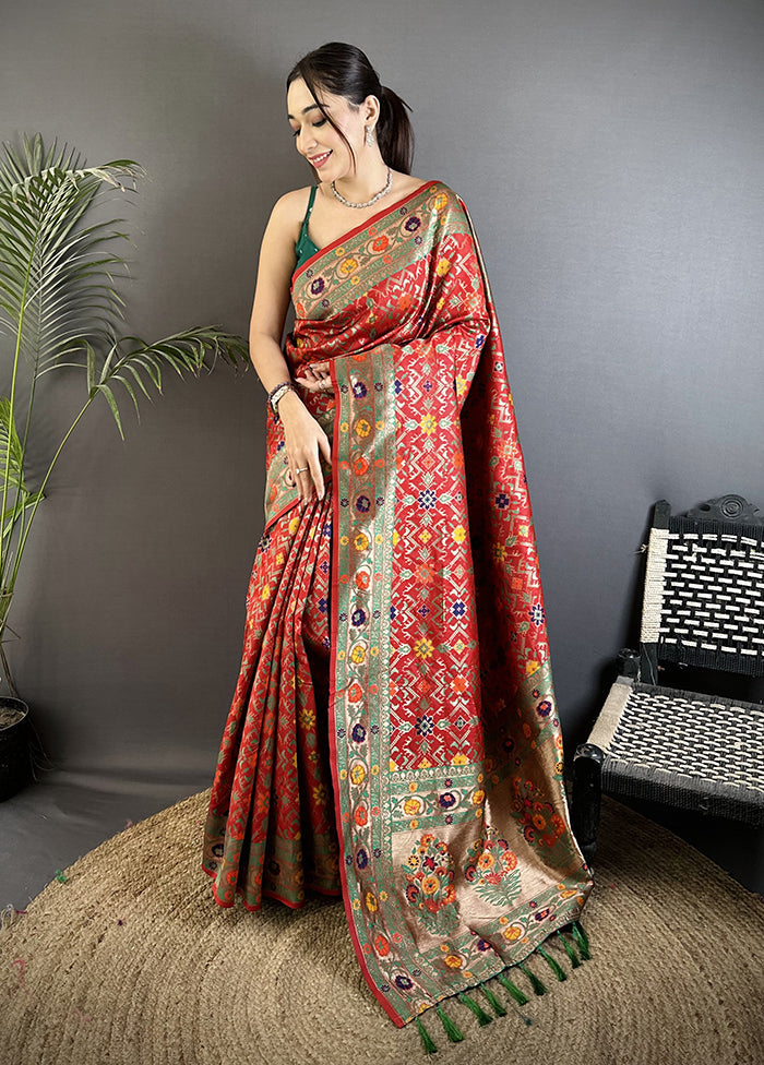 Red Spun Silk Saree With Blouse Piece