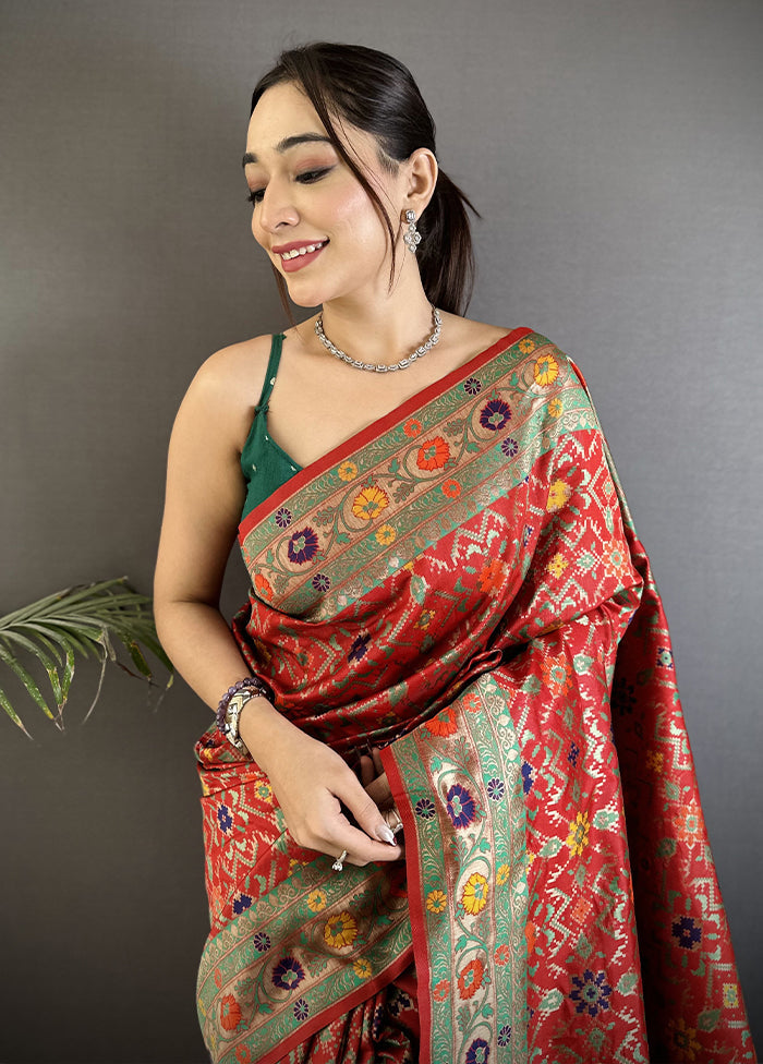 Red Spun Silk Saree With Blouse Piece