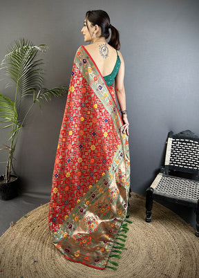 Red Spun Silk Saree With Blouse Piece