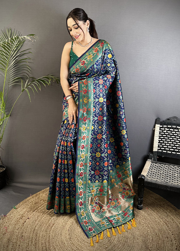 Blue Spun Silk Saree With Blouse Piece