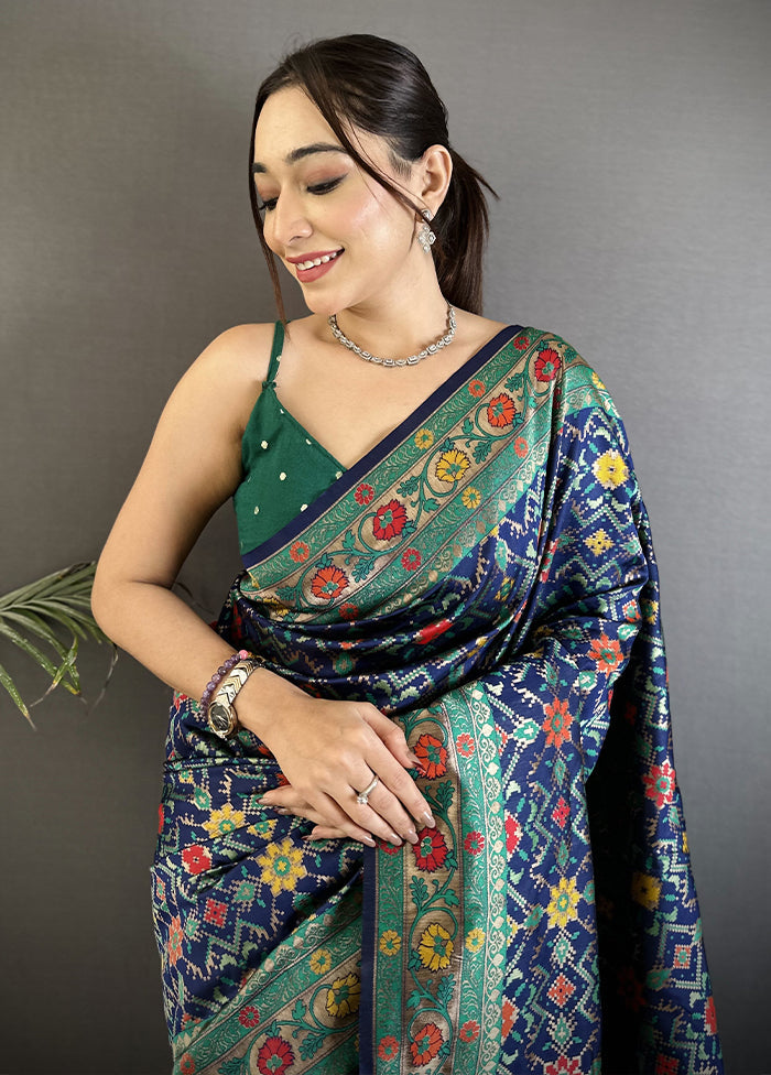 Blue Spun Silk Saree With Blouse Piece