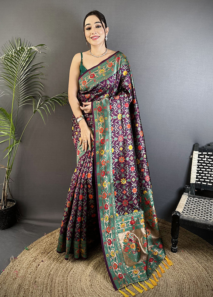 Wine Spun Silk Saree With Blouse Piece