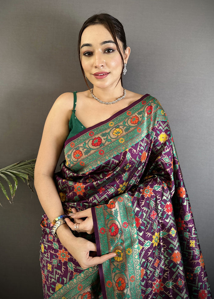 Wine Spun Silk Saree With Blouse Piece