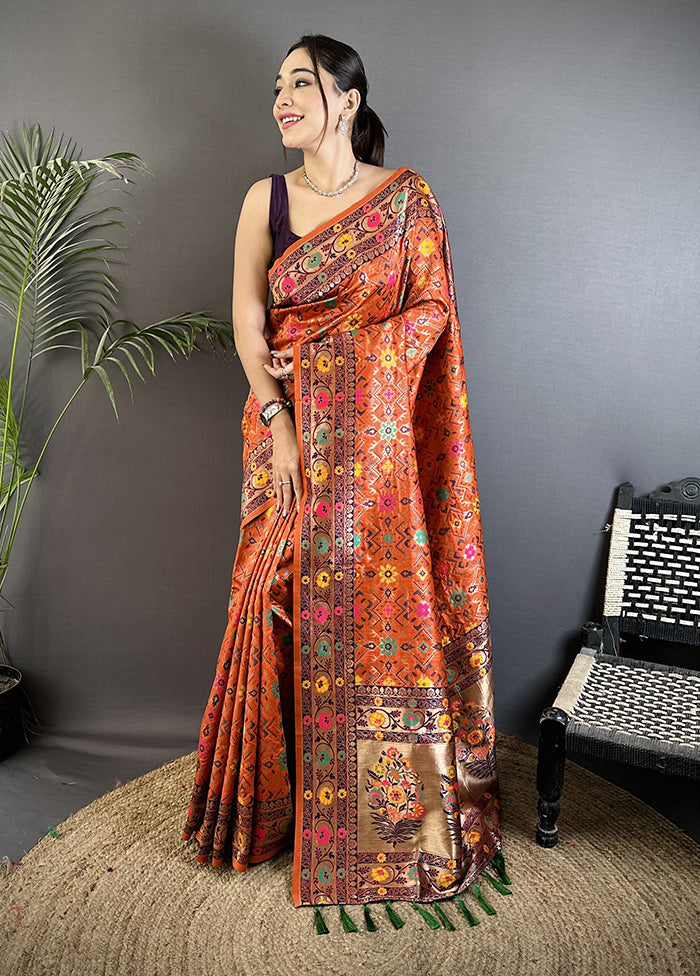 Orange Spun Silk Saree With Blouse Piece