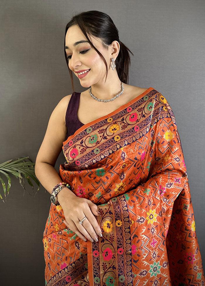 Orange Spun Silk Saree With Blouse Piece