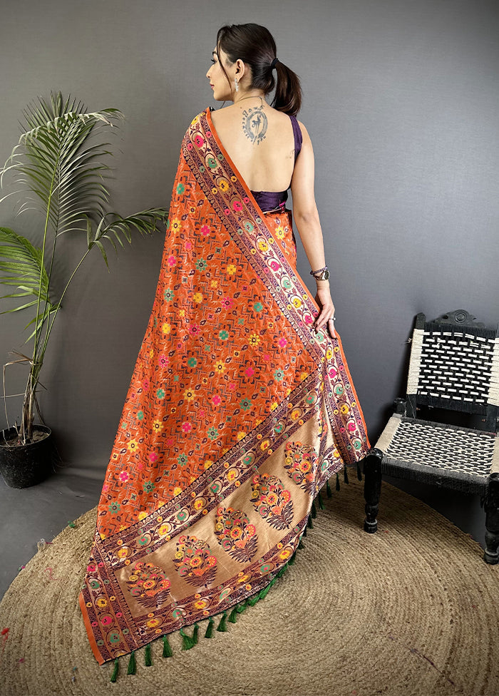 Orange Spun Silk Saree With Blouse Piece