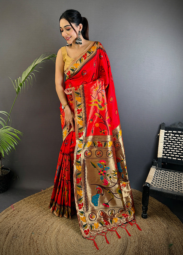 Red Spun Silk Saree With Blouse Piece