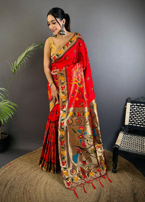 Red Spun Silk Saree With Blouse Piece