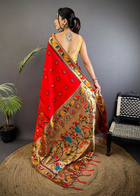 Red Spun Silk Saree With Blouse Piece
