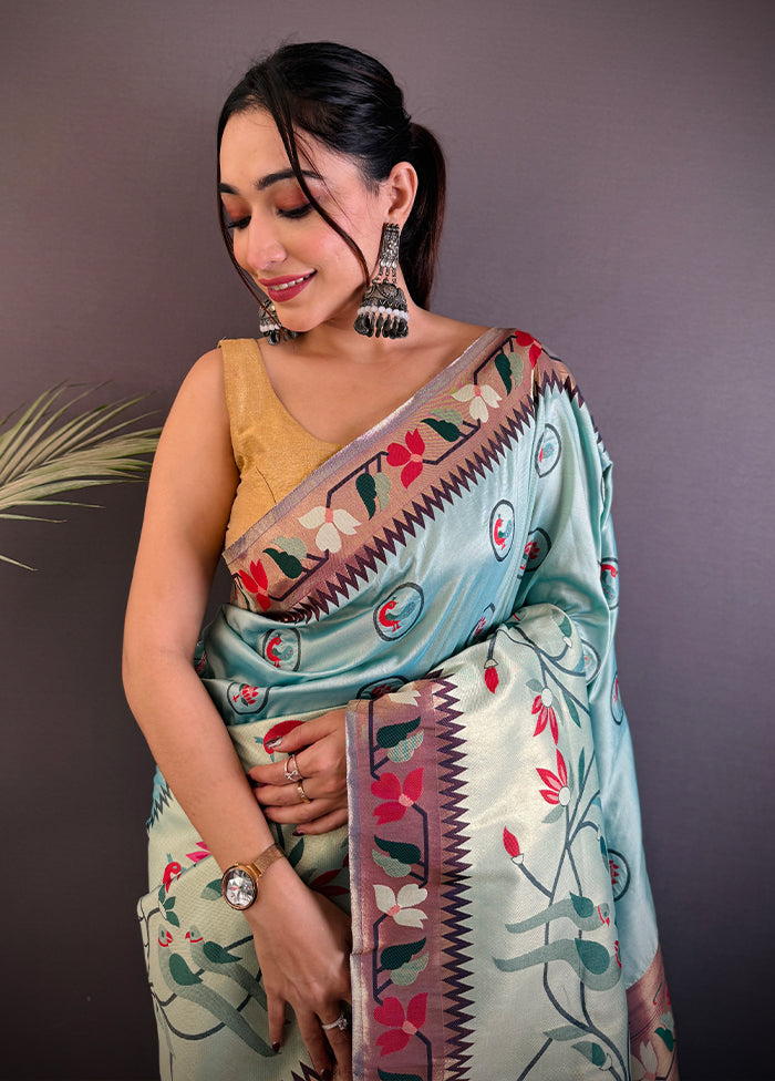 Blue Spun Silk Saree With Blouse Piece