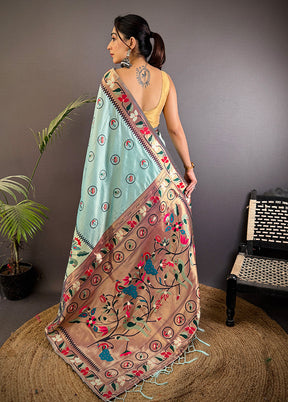 Blue Spun Silk Saree With Blouse Piece