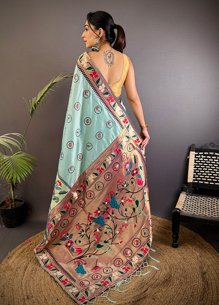 Blue Spun Silk Saree With Blouse Piece