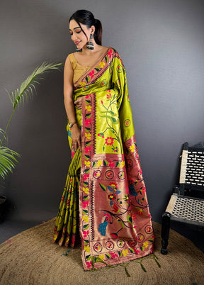 Green Spun Silk Saree With Blouse Piece